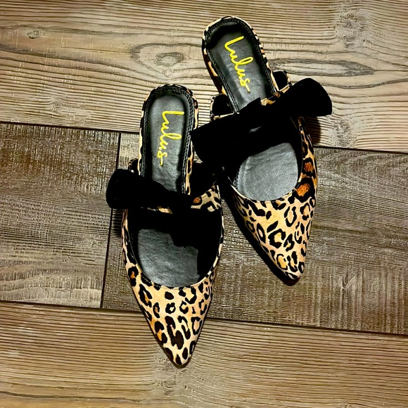Lulus Shoes - Lulus Macey Leopard Pointed Toe Bow Mules Size 8